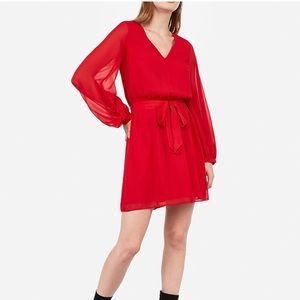 Express Red Chiffon Sash Tie Dress